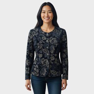 Vintage Norton McNaughton Velvet Blazer Womens 12 Black Floral Jacket